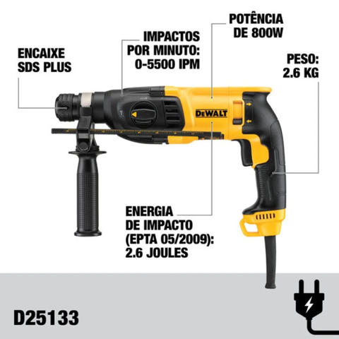 Martelete Sds Plus 800w D25133kbr - Dewalt 127v