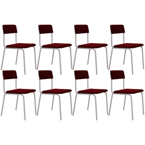 Kit 08 Cadeiras Estofada para Sala de Jantar Sense Branco C01 Veludo Vermelho Vinho - Lyam Decor