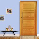 Ver imagem 1 de Kit Porta de Madeira 210x82cm Batente 14cm Fechadura Externa Rolete Rodam Abertura Direita Marrom/Pa