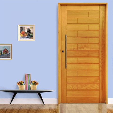 Kit Porta de Madeira 210x82cm Batente 14cm Fechadura Externa Rolete Rodam Abertura Direita Marrom/Pa