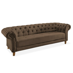 Sofá Chesterfield Forever 4 Lugares Veludo Marrom 2.44m Clássico - Pés Madeira - 2