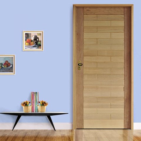 Kit Porta de Madeira 210x92cm Batente 11cm Fechadura Externa Golf Rodam Abertura Esquerda Marrom/Pad