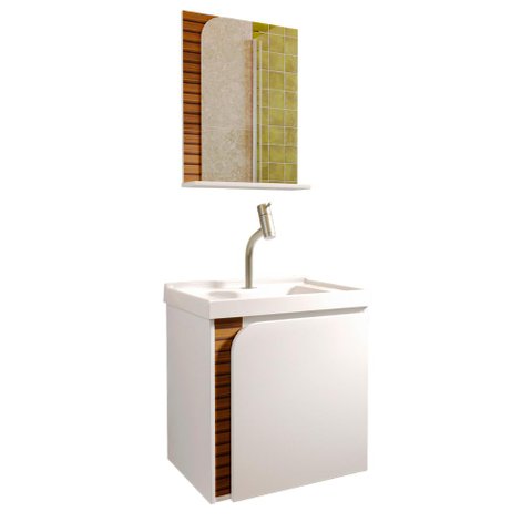 Gabinete Banheiro Lirio com 1 Porta Espelheira e Cuba Branco/ripa 3d