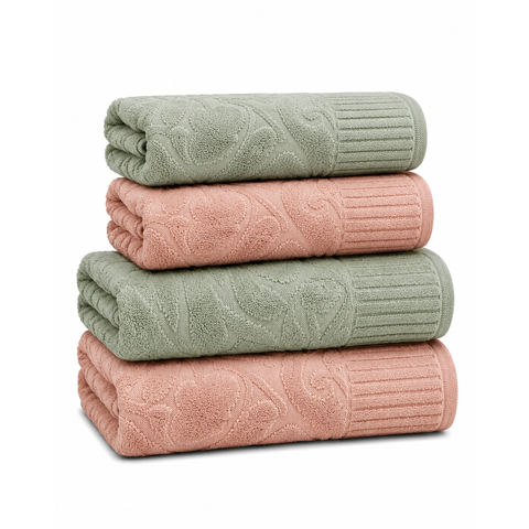Jogo Toalhas 4 Peças Banho Rosto Aveludado Appel Velvet Verde / Rosa