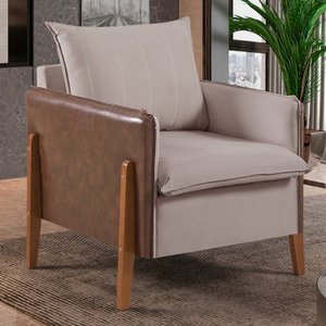 Poltrona Monalisa Pés em Madeira Maciça Detalhe Corino 