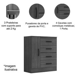 Cômoda Sapateira para Quarto 1 Porta 4 Gavetas Lisa Carvalho Oak - 6