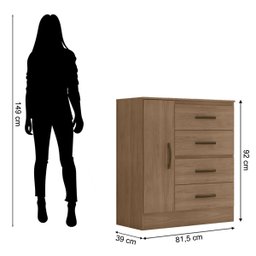Cômoda Sapateira para Quarto 1 Porta 4 Gavetas Lisa Carvalho Oak - 7