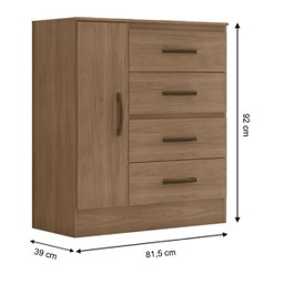 Cômoda Sapateira para Quarto 1 Porta 4 Gavetas Lisa Carvalho Oak - 3
