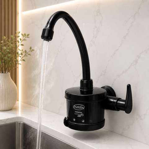 Torneira Elétrica Plus para Cozinha de Parede Bica Alta 4 Temperaturas Preto 4800W / 127V Durín
