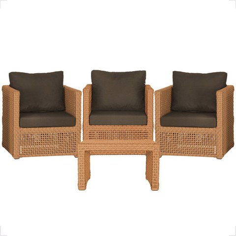 Mesa Centro e 3 Poltronas Madri Corda Náutica Estofado 9 Trama Original