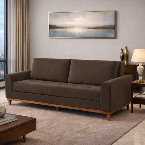 Sofá Cama Living Reclinável 223cm Pés em Madeira Maciça Lyon