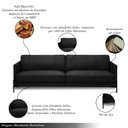 Ver imagem 3 de Sofá Decorativo Karine 3 Lugares Sala de Estar 240cm Pés em Aço Couro Preto G88 - Gran Belo
