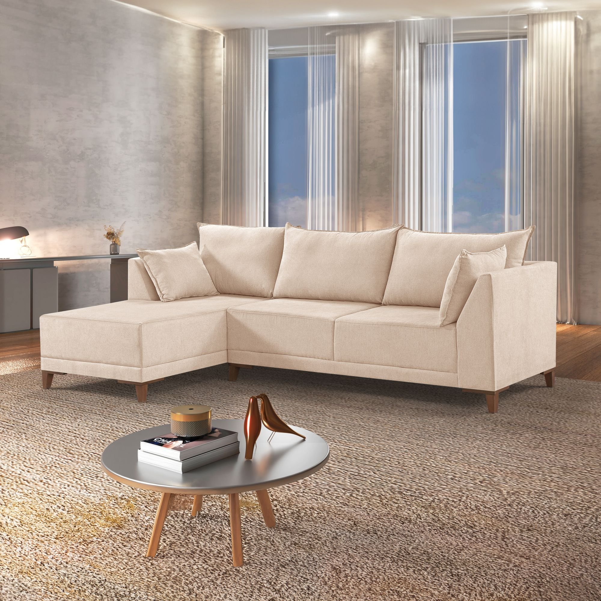 Sofá de Canto 5 Lugares 268cm com Almofadas M155 Martins Estofados