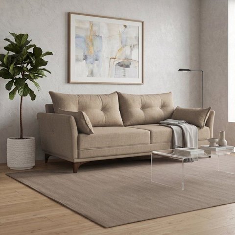 Sofá 3 Lugares Living 190cm com 2 Almofadas e Pés em Madeira Maciça Verona Espresso Móveis