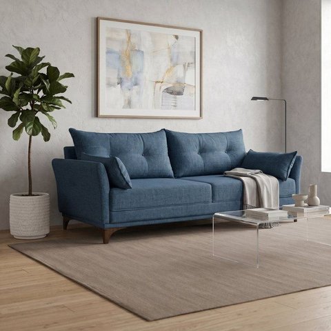 Sofá 3 Lugares Living 190cm com 2 Almofadas e Pés em Madeira Maciça Verona Espresso Móveis