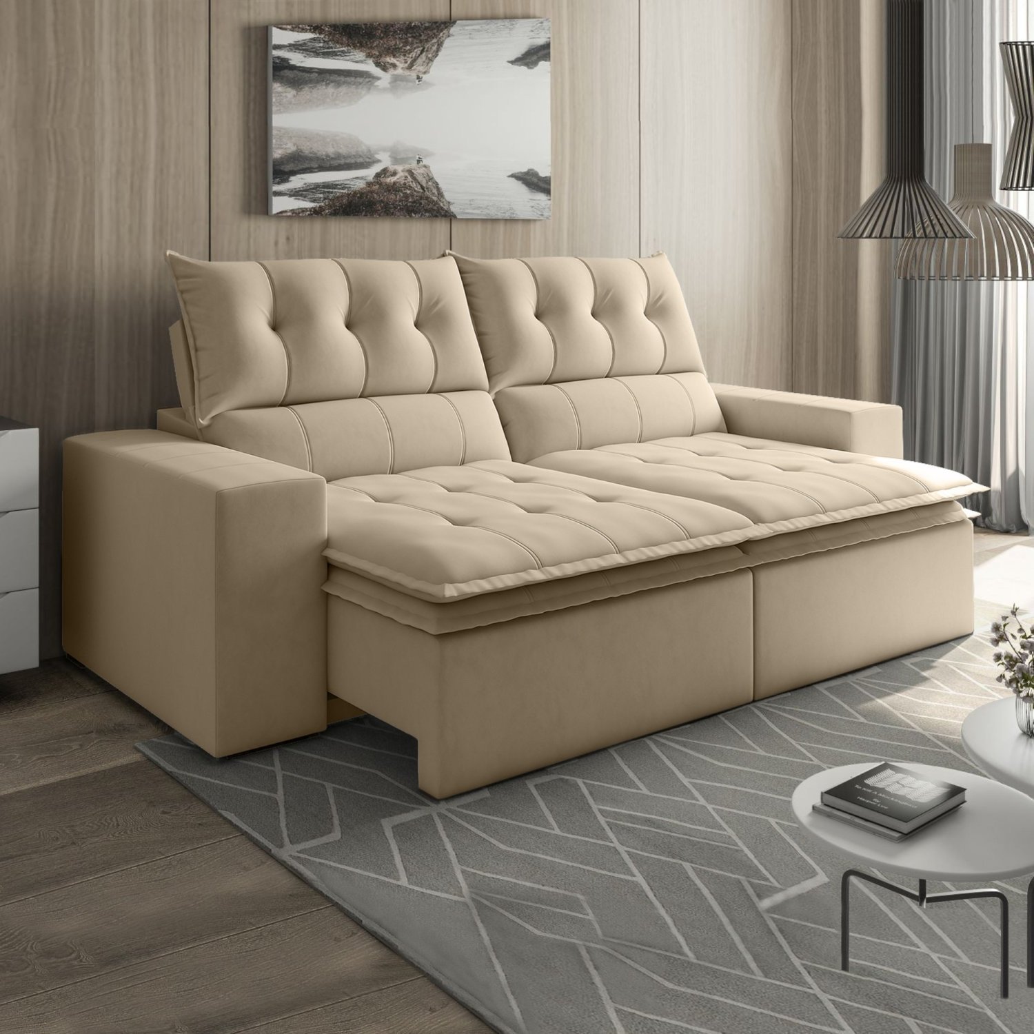 Sofá Retrátil e Reclinável 4 Lugares 250cm Pillow Top Duplo Base