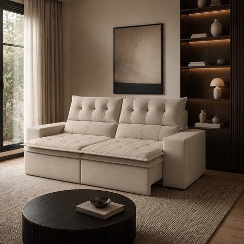 Sofá Retrátil e Reclinável 4 Lugares 230cm Pillow Top Duplo Base Madeira Maciça Paris