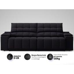 Sofá com Porta Copos Carregador Usb Ret Rec Samurai 2,50m Velosuede Preto - Netsofas - 4