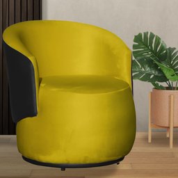 Poltrona Orgânica Veludo Amarelo Com Composê Preto - Belliv Decor - 1