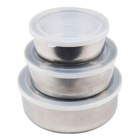 Kit Conjunto 3 Potes Inox com Tampa Plástica