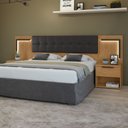 Ver imagem 1 de Cabeceira Casal Queen com 2 Mesas de Cabeceira LED Corino Calitan Marrom Amêndoa Clean/Preto Fosco