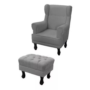 Poltrona de Amamentação Elisa + Puff Retrô Suede - Cinza