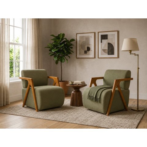 Kit 2 Poltronas Modernas em Tecido Boucle Hope Verde Oliva
