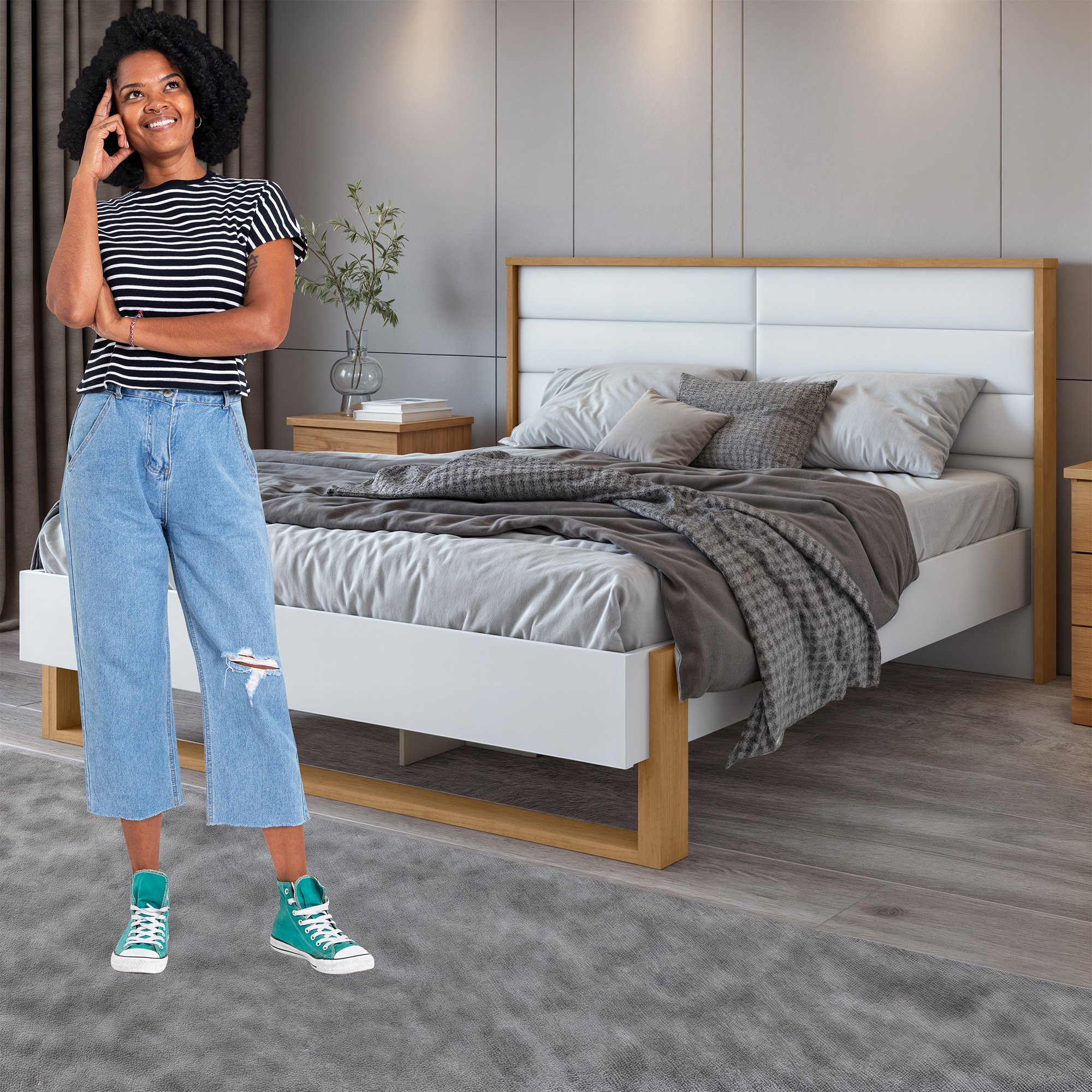 Cama Queen 160cm com LED Freetown Móveis Lopas - 7