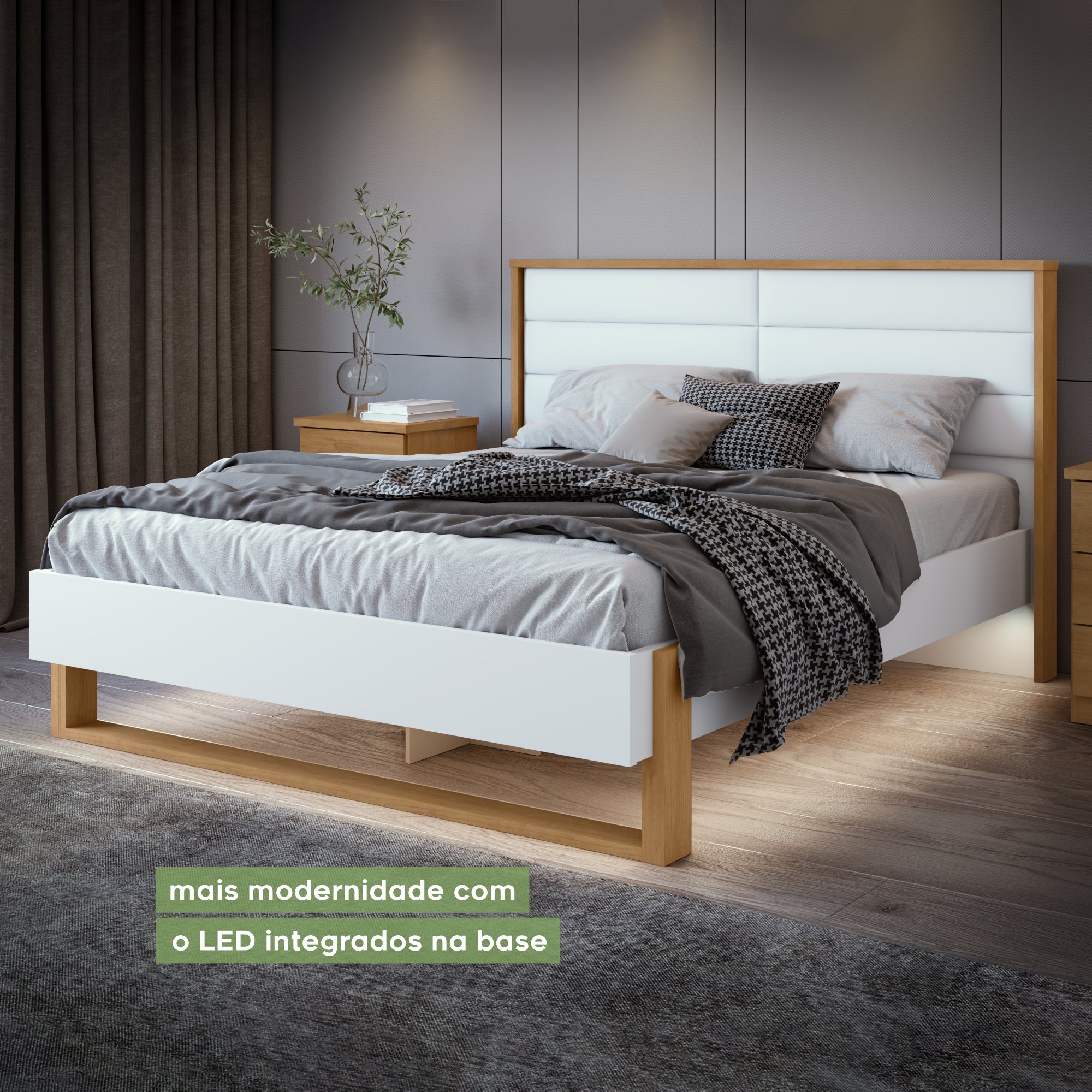 Cama Queen 160cm com LED Freetown Móveis Lopas - 3