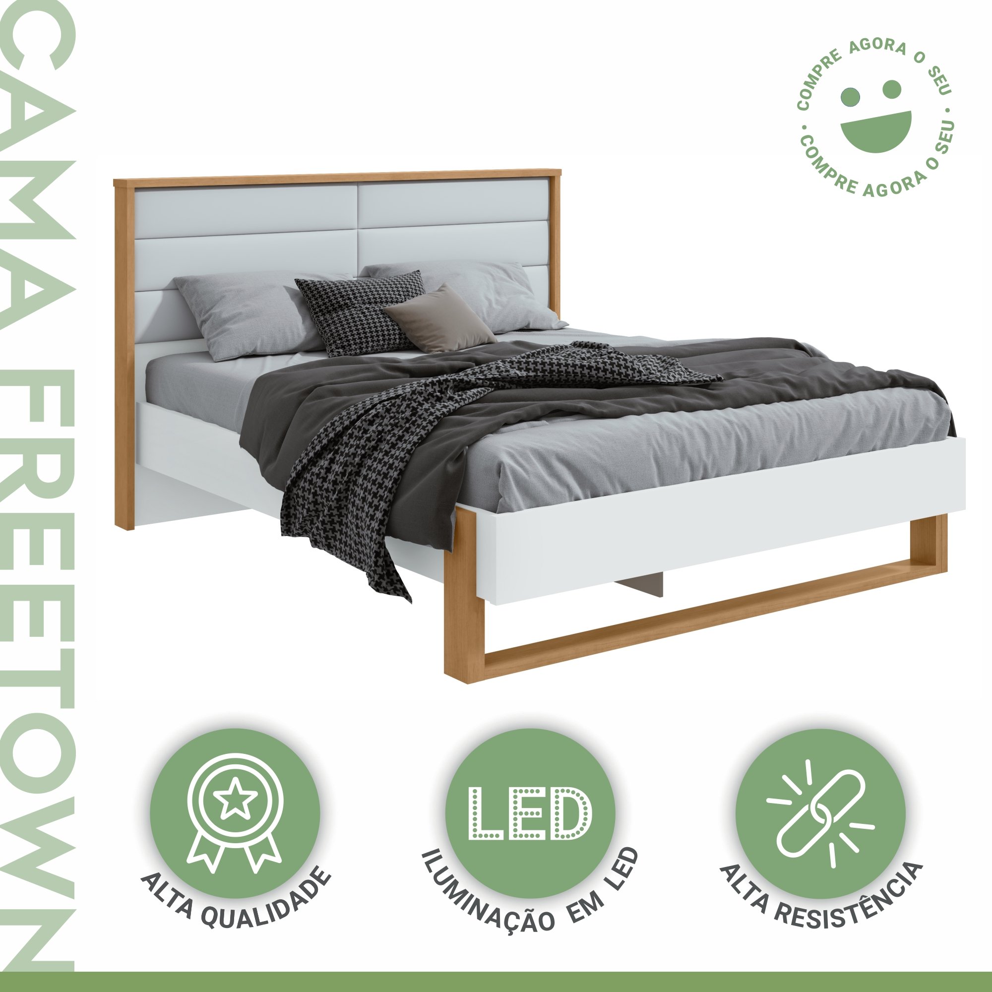 Cama Queen 160cm com LED Freetown Móveis Lopas - 2