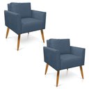 Ver imagem 1 de Kit 2 Poltronas Aline Suede Azul Marinho Pés Palito Castanho - D’Rossi