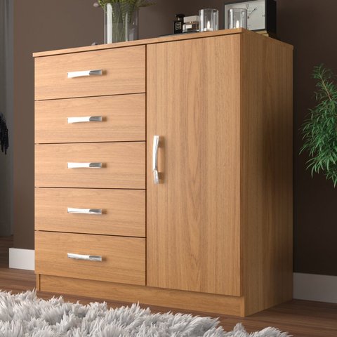 Cômoda Sapateira 1 Porta 5 Gavetas Zurique Marrom/Cinamomo