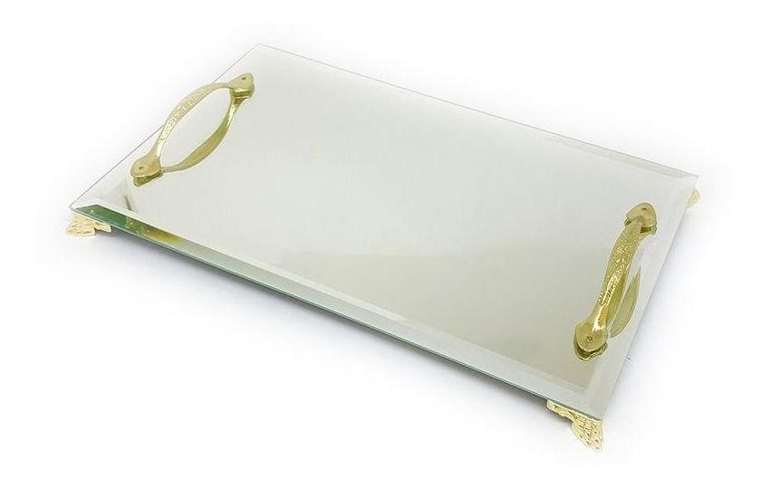 Bandeja Espelhada Bisotê Dourada Lavabo, Sala de Jantar Luxo 30x18