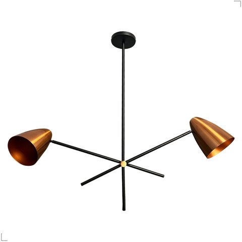 Pendente de Teto Sobrepor Soul Will Duplo Articulável Preto C/ Cobre Lixado Cúpula em Alumínio 2xe27