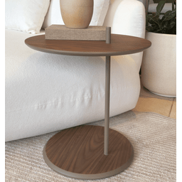 Mesa de Apoio Bumbo - Tampo Nogueira Natural - Base Aço Carbono - 6