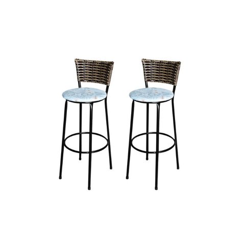 Jogo 2 Banqueta Alta Para Cozinha Ratan Cappuccino Preta Estofado Floral  Floral 