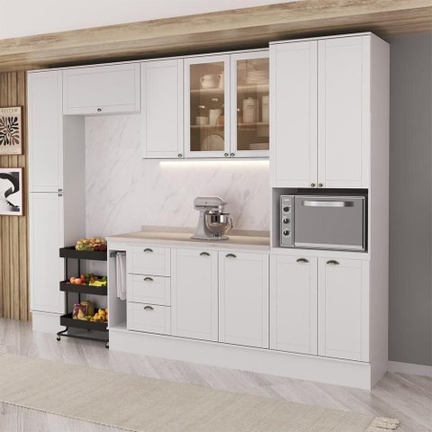 Cozinha Completa com Balcão Milla Stellar Gold 12 Portas MDF 310cm Branco