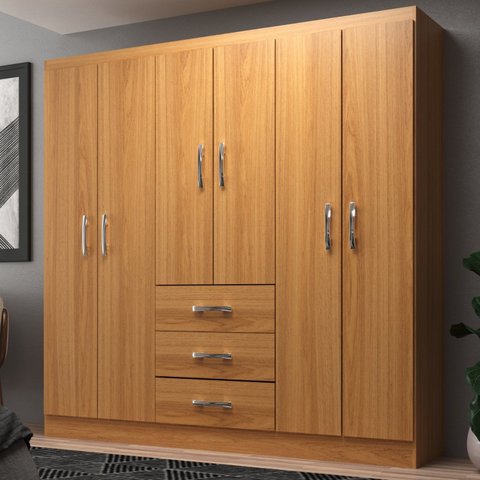 Guarda Roupa Casal 6 Portas 3 Gavetas Sevilha Marrom/Cinamomo