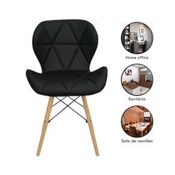 Cadeira Estofada Eiffel Slim Wood Pés de Madeira - Preto - 2 Cadeira Estofada Eiffel Slim Wood Pés de Madeira - Preto - 2