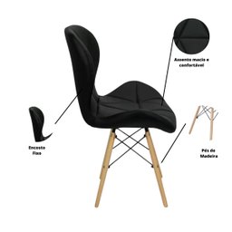 Cadeira Estofada Eiffel Slim Wood Pés de Madeira - Preto - 3 Cadeira Estofada Eiffel Slim Wood Pés de Madeira - Preto - 3