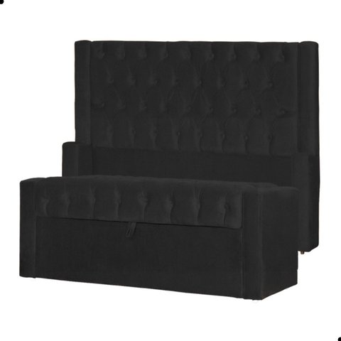 Kit Cabeceira e Calçadeira Baú Emma Suede Casal 140 Cm
