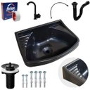 Ver imagem 1 de Pia Lavatório Plástico 4,8l Preta + Sifão Sanfonado Universal 61cm Preto + Torneira Preta + Engate P