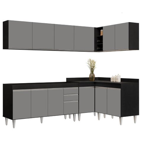 Armário de Cozinha Modulado de Canto 6 Peças Cp31 Balcão sem Tampo Preto-cinza - Lumil