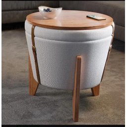 Puff Decorativo Baú Flex Tampo Para Mesa Centro Linho Claro - 2