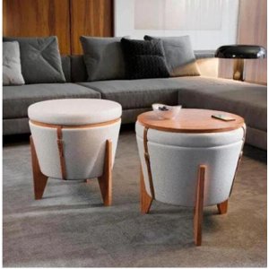 Puff Decorativo Baú Flex Tampo Para Mesa Centro Linho Claro
