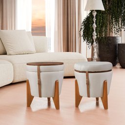 Puff Decorativo Baú Flex Tampo para Mesa Centro Linho Claro - 1