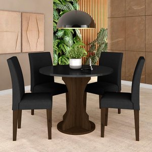 Mesa Redonda Com 4 Cadeiras Pérsia 0,9 Imb/pre/pre - Móveis Arapongas Imbuia/preto/preto 06