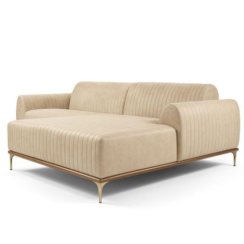 Sofá com Chaise Cocie 3 Lugares 230cm Bege Corino Sofá Home Lado Direito