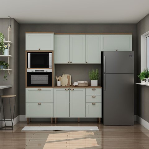 Cozinha Compacta 4PÇS 8 Pts 4 Gav Iluminata Verde Mint/Ebano