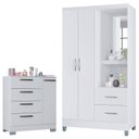 Ver imagem 1 de Cômoda 868 4 Gavetas e 1 Porta com Guarda Roupa Solteiro Córdoba 2 Portas Branco Brilho - Poquema